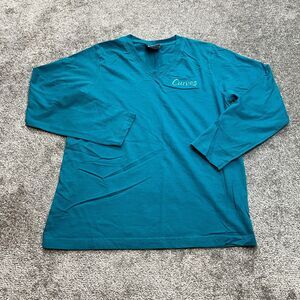 Curves T Shirt Womens Medium Blue Long Sleeve Cotton V Neck Basic Logo Solid Top
